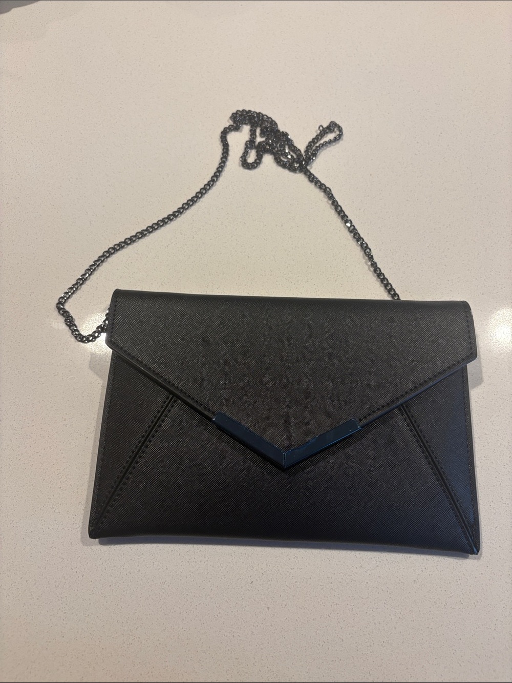 Structured Black Envelope Clutch with Removable Chain Strap